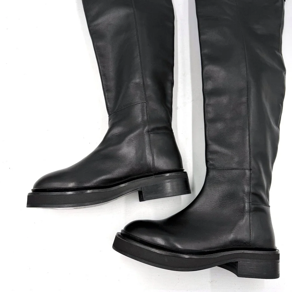 AllSaints Mindy Boot Black Leather Over The Knee Lug Sole Platform Tall Sz‎ 6